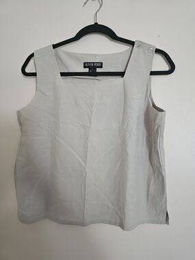 Oliver Perry Petite Medium 100% Silk Light Taupe Sleeveless Square-Neck Top